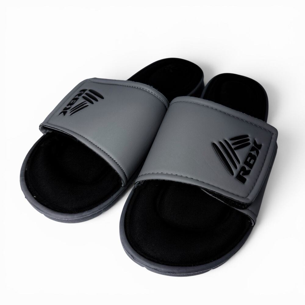RBX Slide Sandals Gray Black Adjustable Hook & Loop Comfort Sz 9 Cushioned Foam - Picture 4 of 7